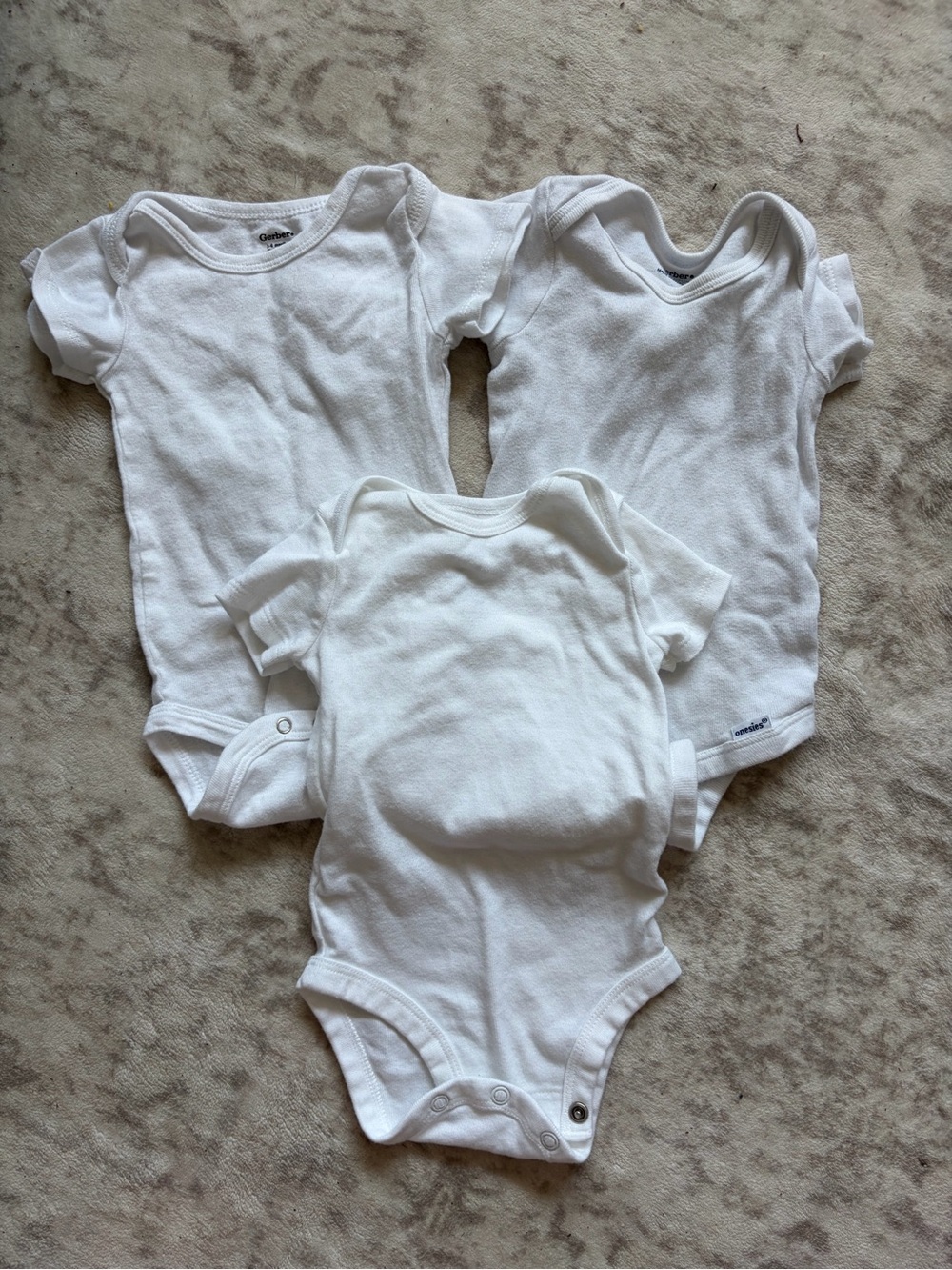 3 white onesies 0-3 months old